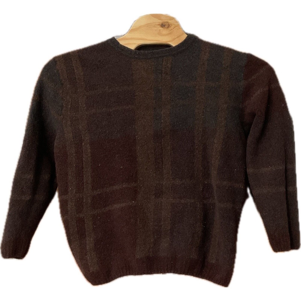 Lenor Romano Sweater Mens‎ Large Brown Check Wool Made in Italy Pullover